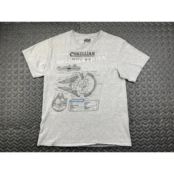 Star Wars Shirt Adult Medium Gray Millennium Falcon Film Casual Men's - Picture 1 of 12